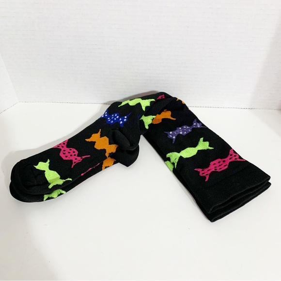 Pair Black Knee-High Compression Sports Socks with Wrapped Candy Print🟠🟣⚫️🟢💗 - Picture 4 of 4